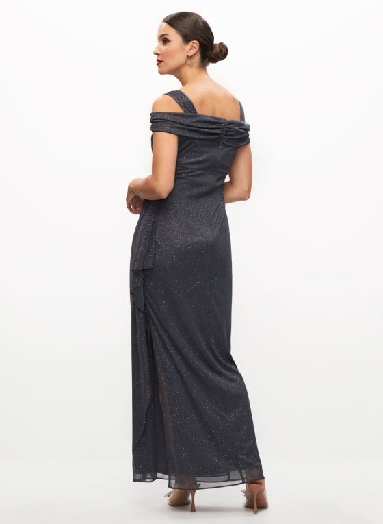 Drape Neck Glitter Dress