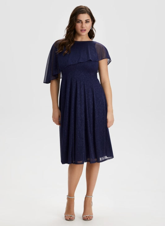 Mesh Detail Cape Dress