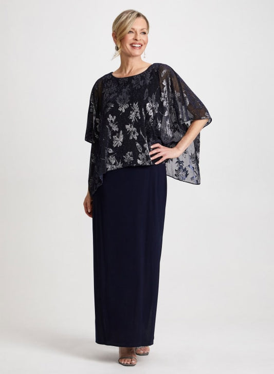Metallic Detail Poncho Dress