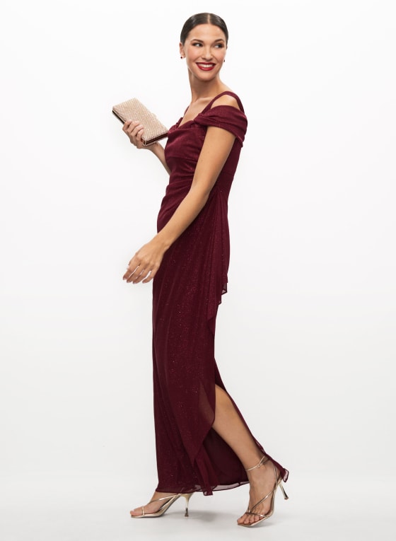 Drape Neck Glitter Dress