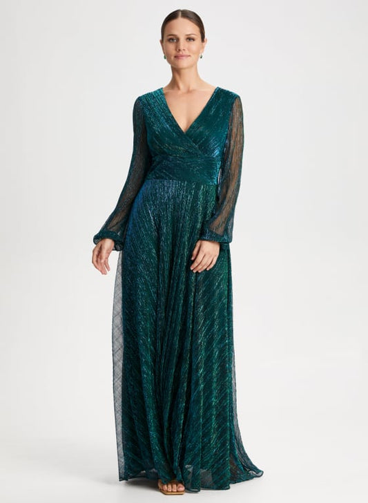 Metallic Bouffant Sleeve Dress