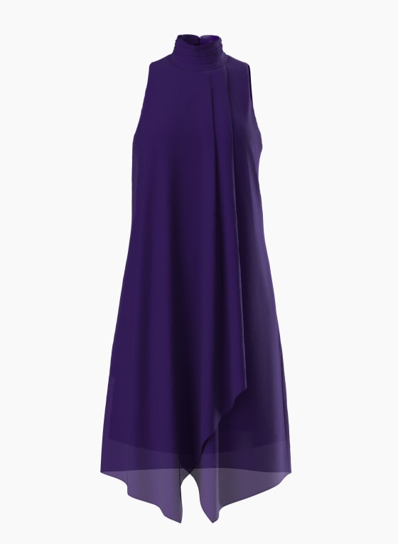Sleeveless Mock Neck Chiffon Dress