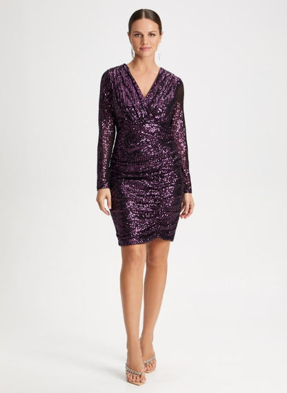 Ruched Sequin Sheath Dress