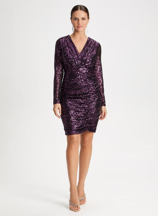 Ruched Sequin Sheath Dress