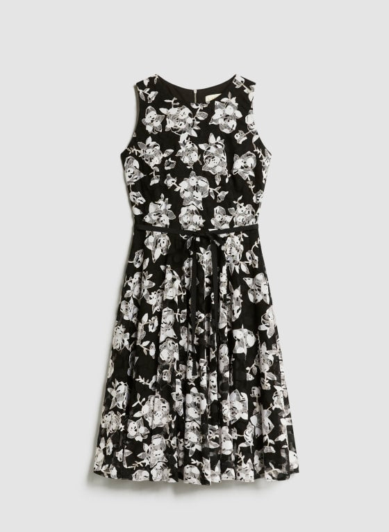 Floral Print Ribbon Belt Dress