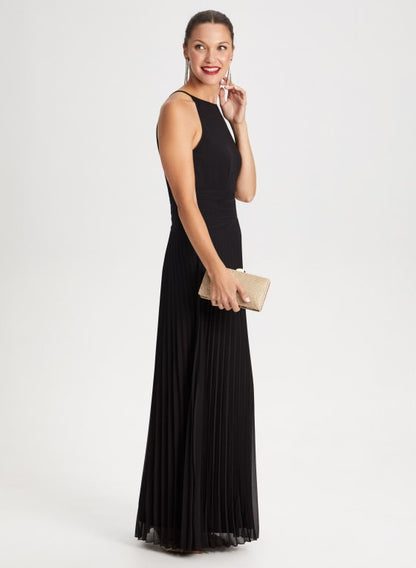 Pleated Keyhole Detail Halter Dress