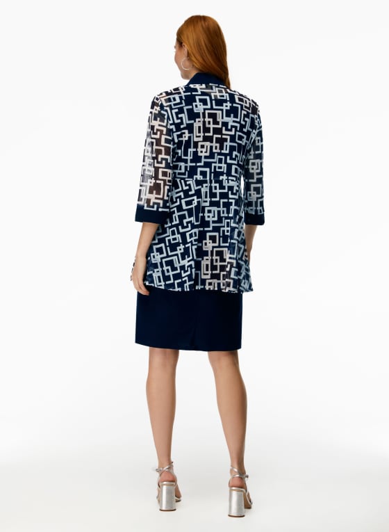 Geometric Print Jacket. Dress & Necklace Set