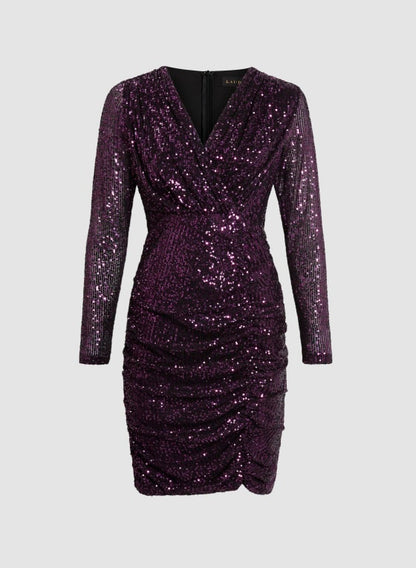 Ruched Sequin Sheath Dress