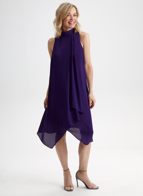 Sleeveless Mock Neck Chiffon Dress