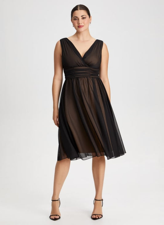 Mesh Detail Fit & Flare Dress