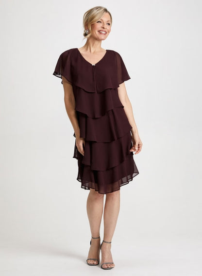 Brooch Detail Tiered Dress