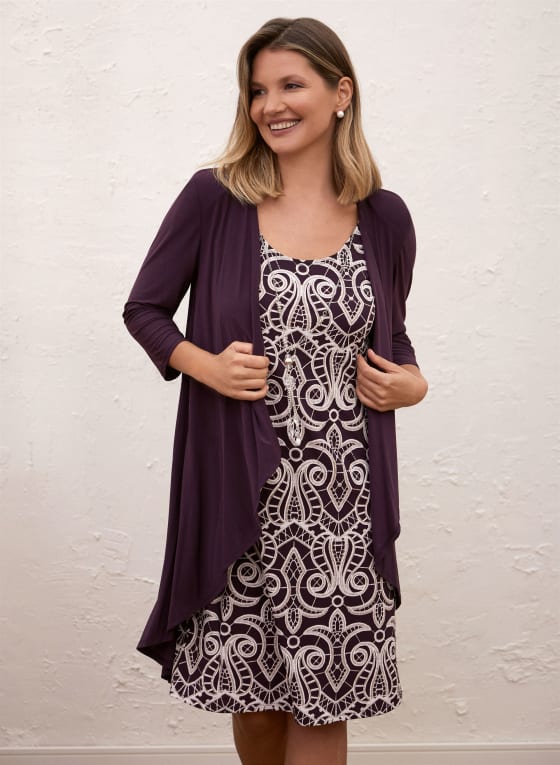 Brocade Print Dress & Jacket Set