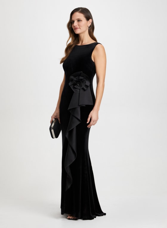 Flower Detail Velvet Dress