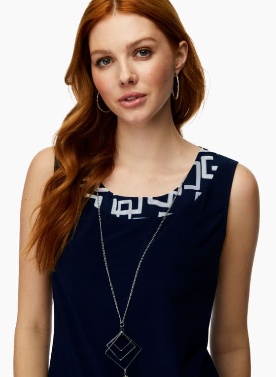 Geometric Print Jacket. Dress & Necklace Set