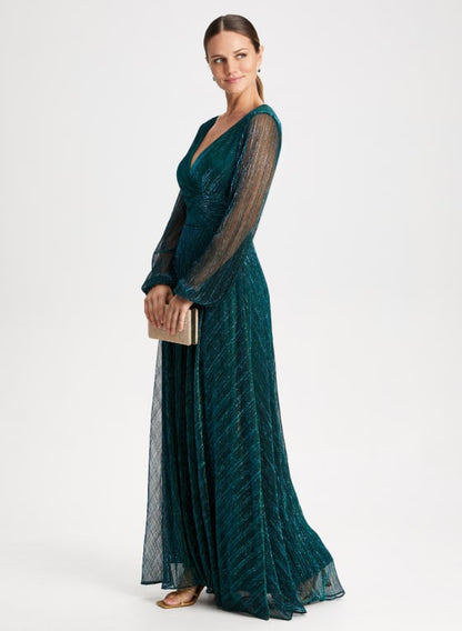 Metallic Bouffant Sleeve Dress